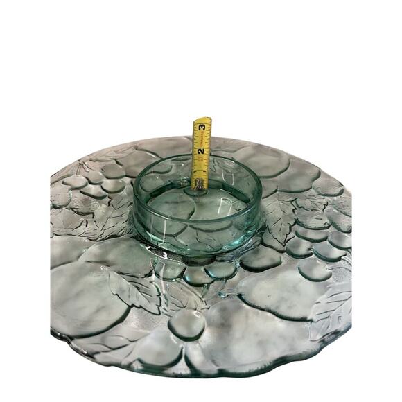 Indiana Glass Chip Dip Tray Madeira Green Raised Fruit Pattern 13” Platter Box - Picture 10 of 11
